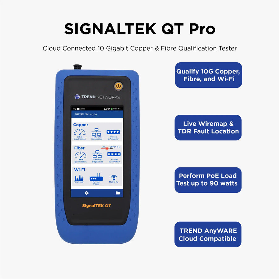 TREND Networks STQT-PRO-KIT-3Y Bundle - SignalTEK QT Pro 10G Coppe/Fiber Qualifier  + 2 Year Warranty Extension (Total 3 years) + Amplifier Probe + Accessories