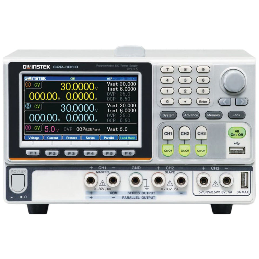 GW Instek GPP-3060L DC Power Supply, Triple Output, 2x 30V/6A, 5V/5A, 1mV/0.1mA, 385W, GPP Series