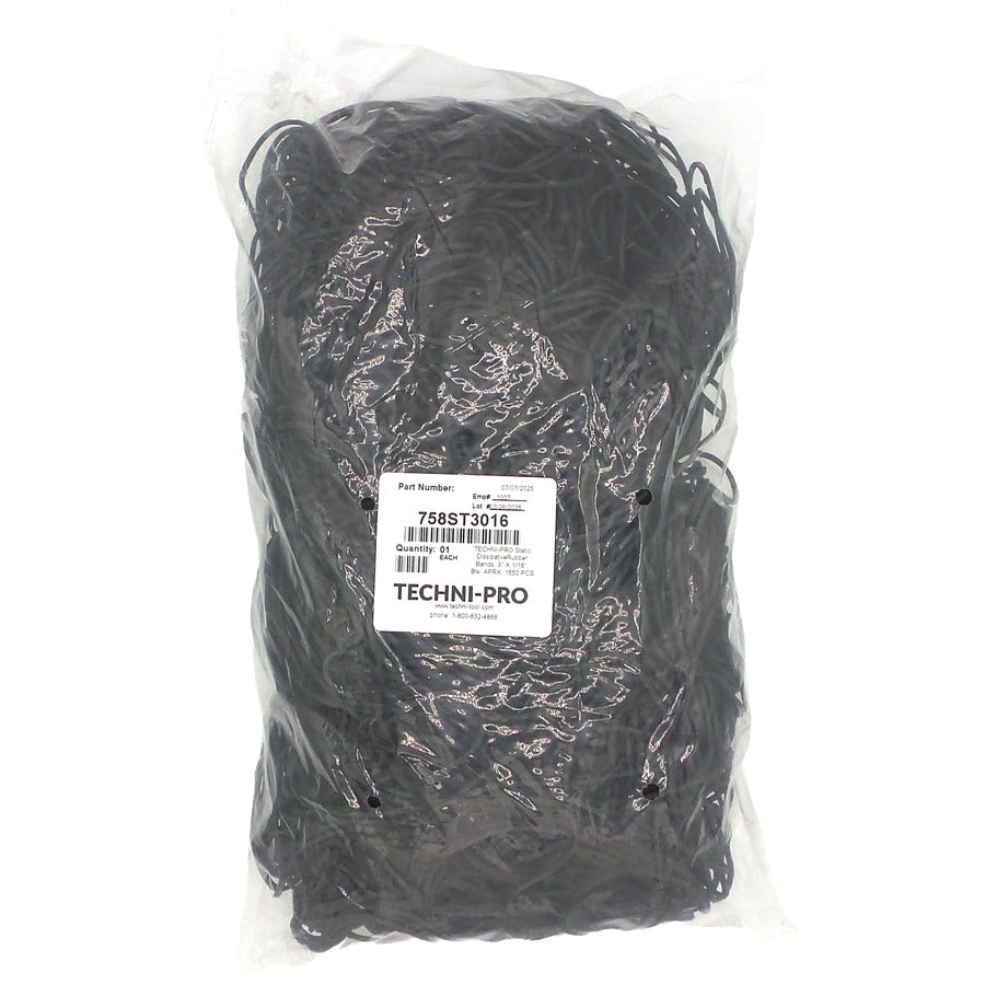 Techni-Pro 758ST3016 Conductive Rubber Bands, Black, 3" x 1/16" 1550/Bag