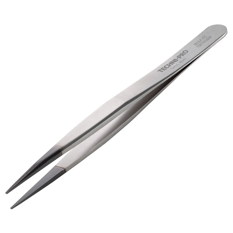 Techni-Pro 758TW0000 ESD Tweezers, Diamond Tips, Style 00, Stainless Steel, Thick, Strong, 4.7"