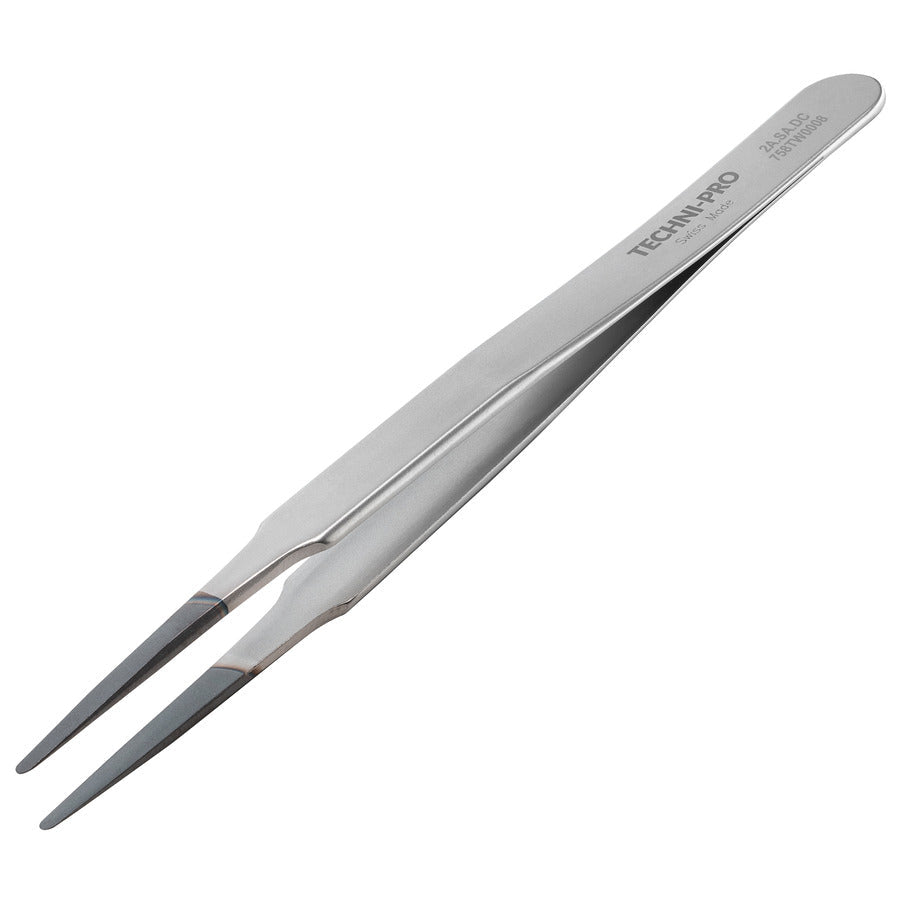 Techni-Pro 758TW0008 ESD Diamond Tweezers, Style 2A, Anti-Acid/Anti-Mag, SS, Round, Flat, 4.7"