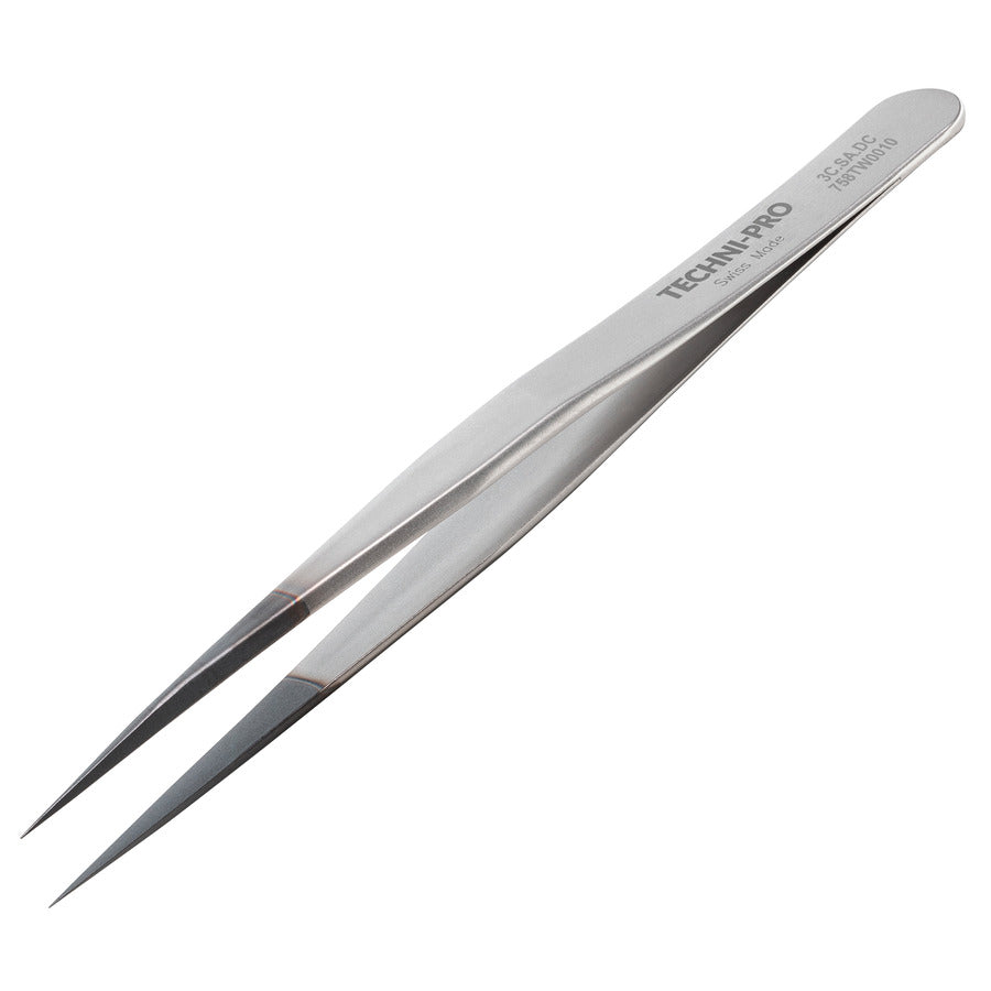 Techni-Pro 758TW0010 ESD Diamond Tweezers, Style 3C, Anti-Acid/Anti-Mag, SS, Fine, Pointed, 4.3"