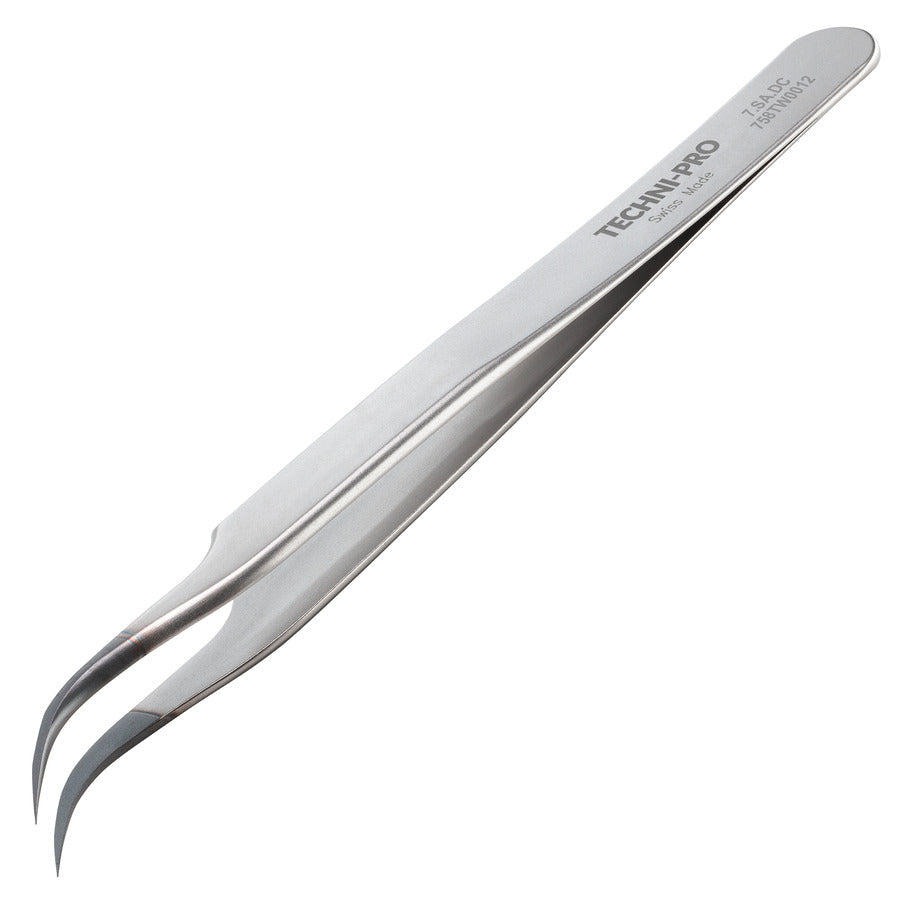 Techni-Pro 758TW0012 ESD Diamond Tweezers, Style 7, Anti-Acid/Mag, SS, Curved, Very Fine, 4.6"