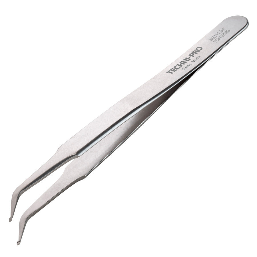 Techni-Pro 758TW003 SMD Tweezers, Style SM111, Anti-Acid/Anti-Mag, SS, Curved, Grooved, 4.5"