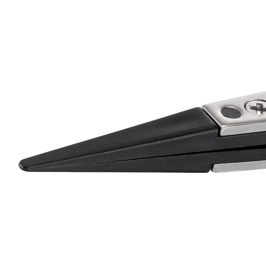 Techni-Pro 758TW229 ESD Plastic Tip Tweezers, Reverse, Style 2A, Carbon Peek, A2ACP, Round, 4.9"