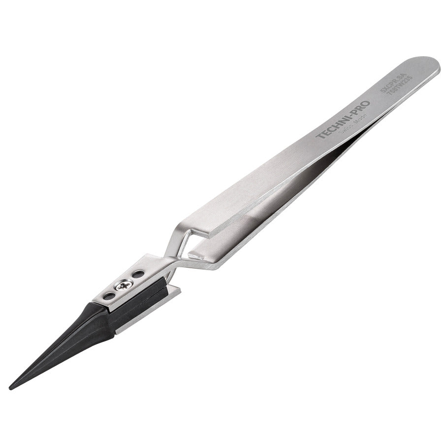 Techni-Pro 758TW235 ESD Plastic Tip Tweezers, Reverse, Style 5, Carbon Peek, Very Fine, 4.9"