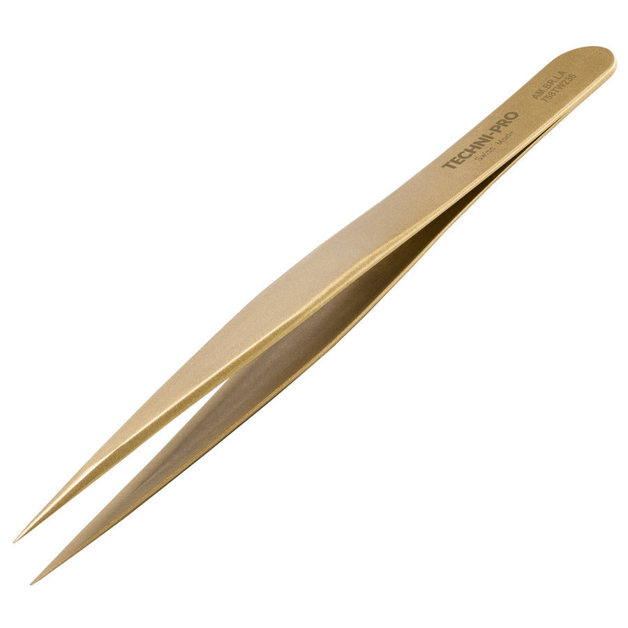 Techni-Pro 758TW236 High Precision Tweezers, Style AM, Brass, Fine, Pointed, 5.0"