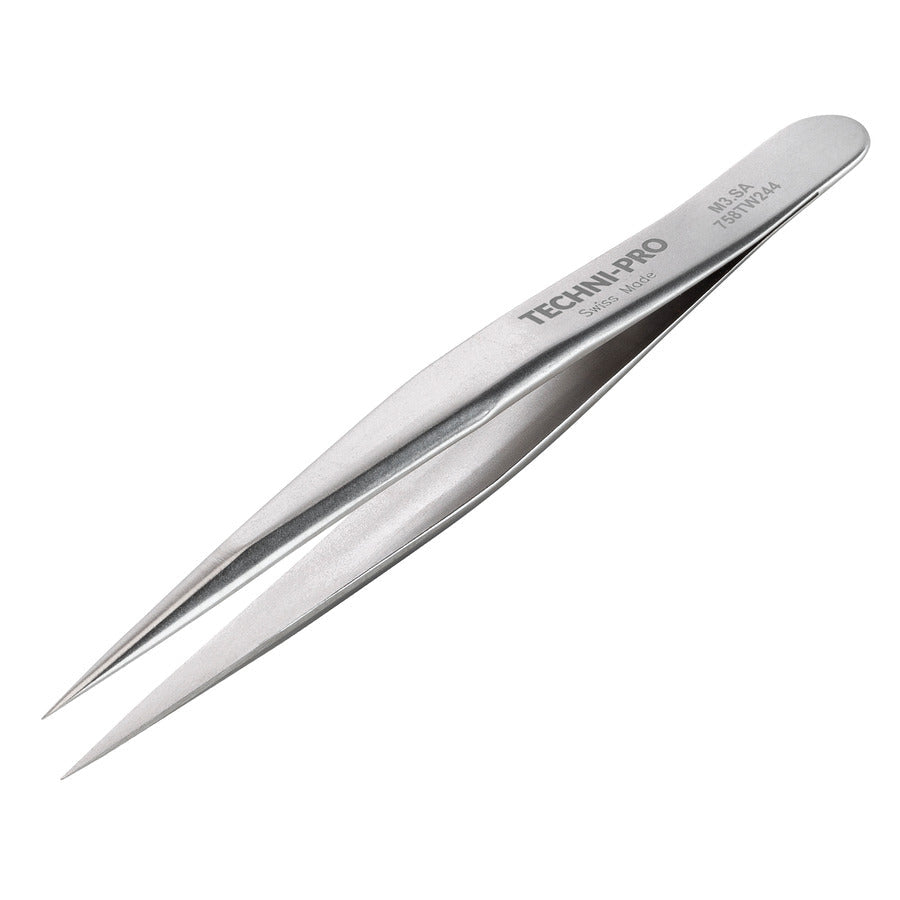 Techni-Pro 758TW244 Mini Tweezers, Style M3, Anti-Acid/Anti-Mag, SS, Fine, Pointed, 2.8"