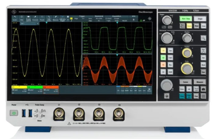 Rohde & Schwarz MXO34-BNDL Serial bus, automotive, aerospace, Ethernet, MIPI, USB protocol analysis; power/frequency response/jitter analysis; ARB generator; 500 Mpts memory
