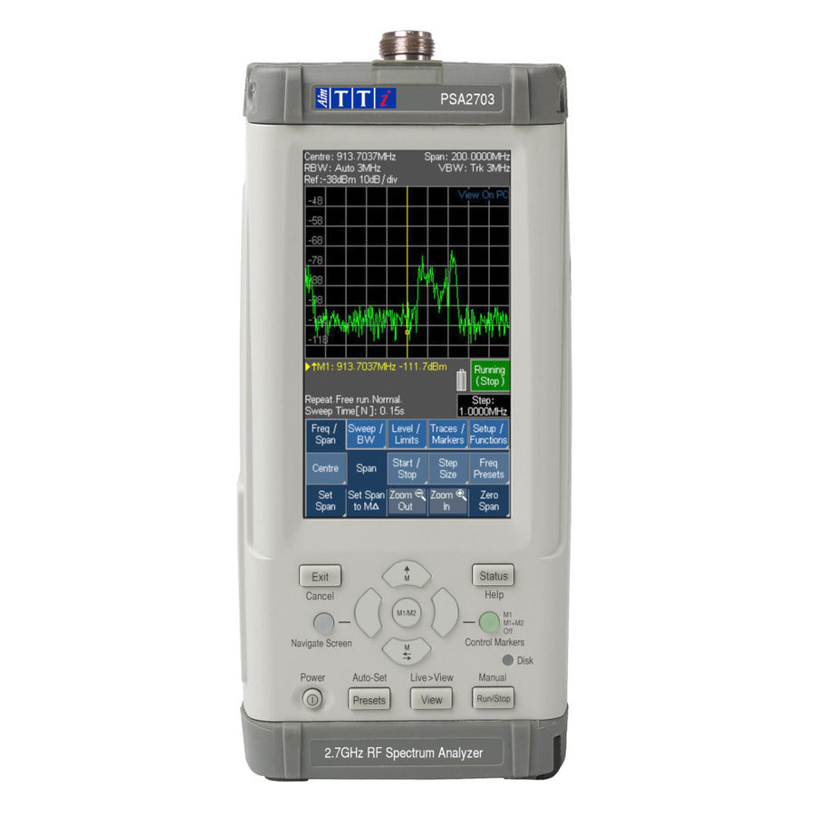 Aim-TTi PSA2703 Handheld RF Spectrum Analyzer, 2.7GHz, -115dBm, 1.8GB, 4.3" TFT LCD, PSA Series 3
